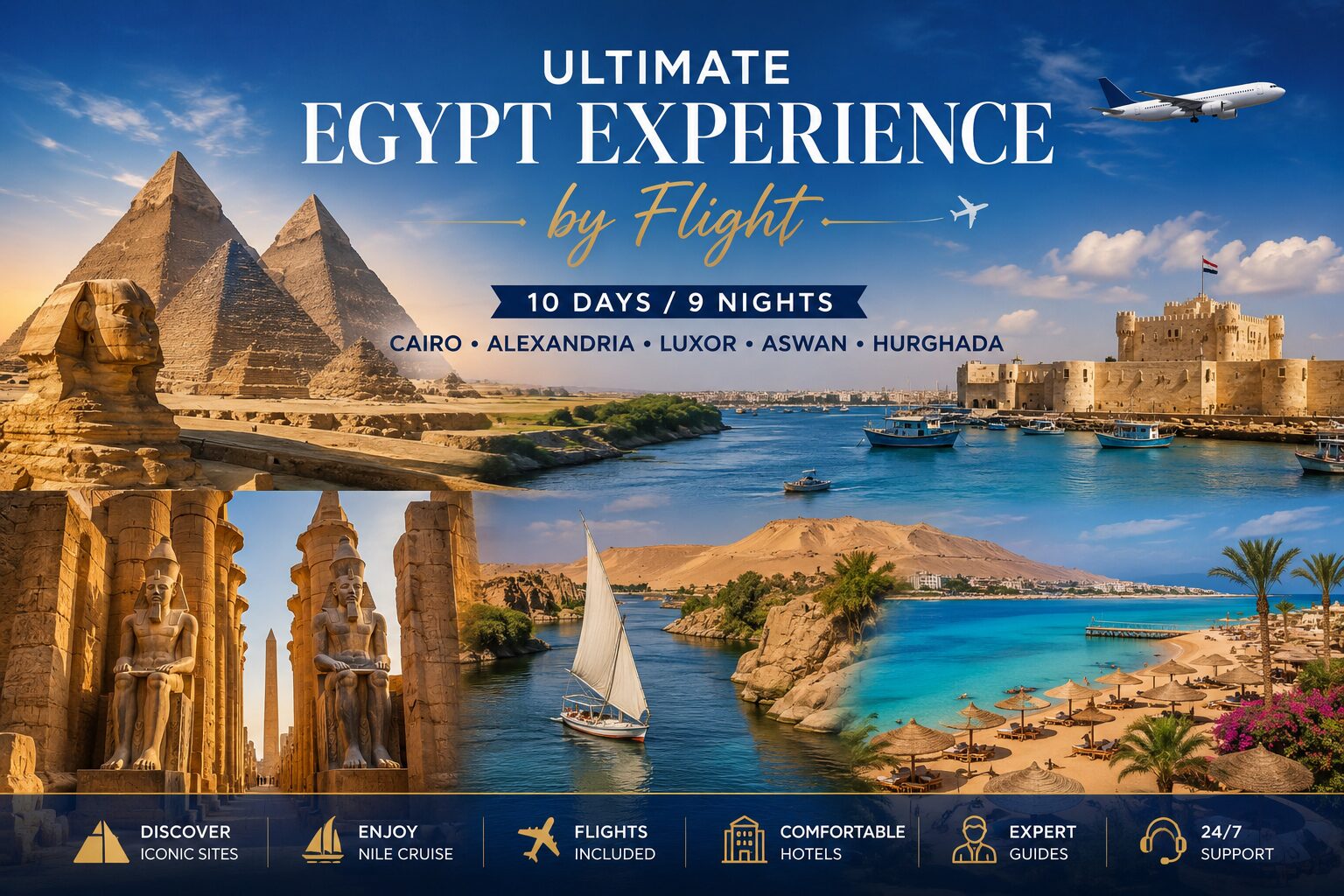 Ultimate 10-Day Egypt Tour with Flights – Explore Cairo, Alexandria, Luxor, Aswan & Hurghada from $1,490