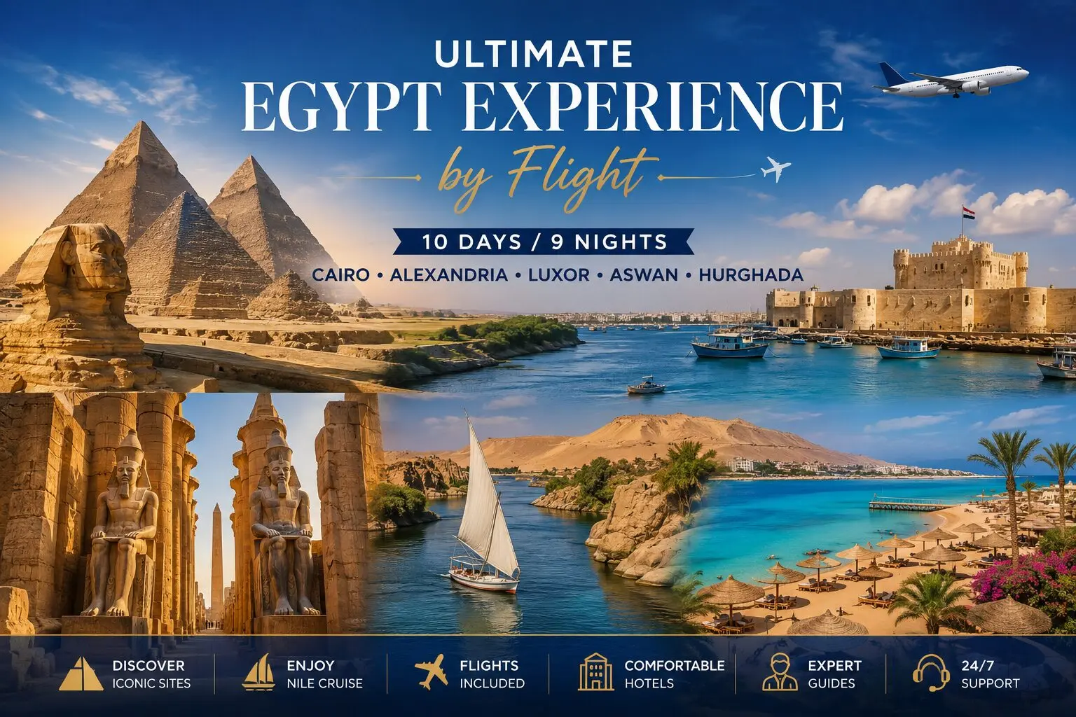 10-day Egypt tour with Cairo, Luxor, Aswan, and Nile cruise experiences
