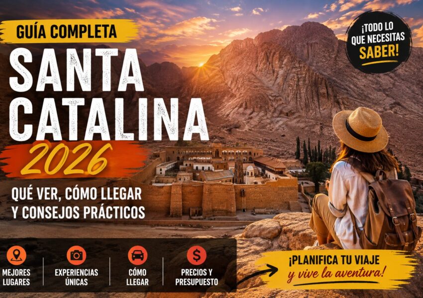 Guía de Santa Catalina 2026 en Egipto con el Monte Sinaí y el Monasterio de Santa Catalina al atardecer.