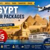 Egypt tour packages with flights featuring the Pyramids of Giza, Sphinx, Nile cruise, ancient temples, and customized Egypt vacation itineraries starting from $85