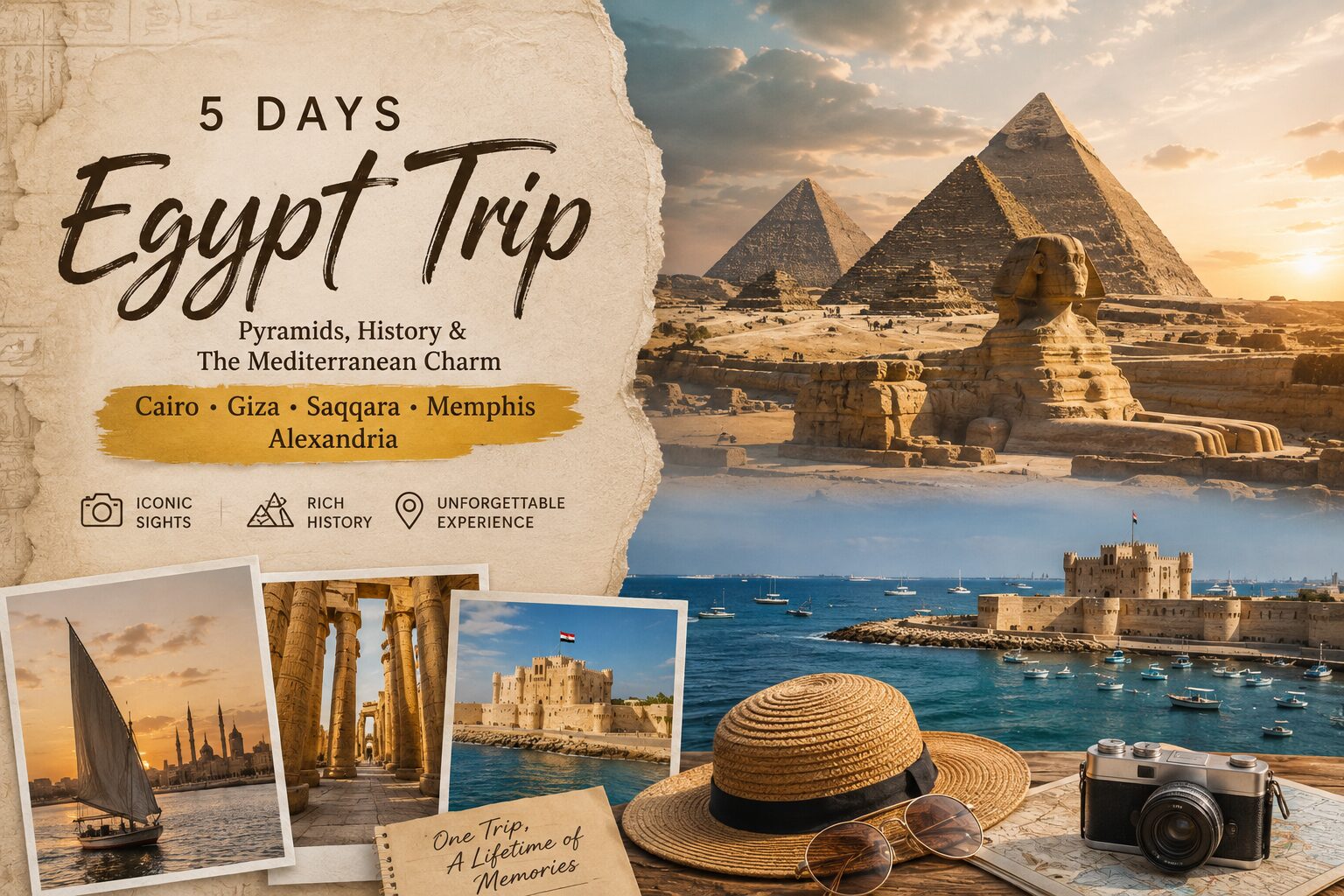 Great Pyramids of Giza, Sphinx, Cairo, Alexandria, 5 Days Egypt Trip, Egypt Tour, Egypt Travel Package