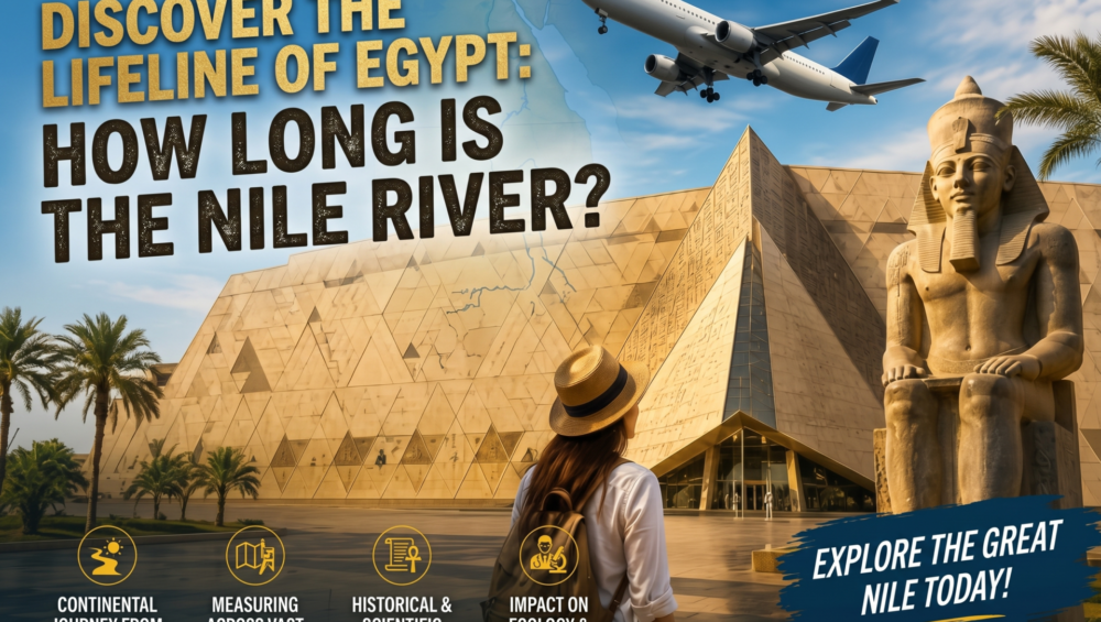 How long is the Nile River? Discover its 6,650 km journey, Nile cruise routes, best travel seasons, Egypt tour prices, and iconic sights in Cairo, Luxor & Aswan.:Nile River in Aswan Egypt with traditional felucca boats and palm trees