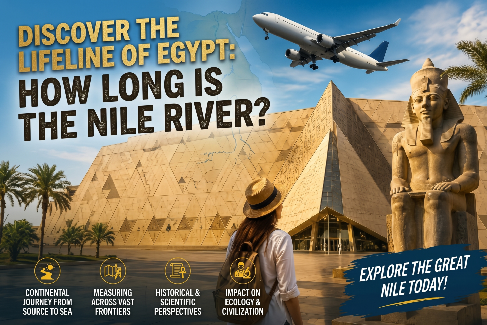 How long is the Nile River? Discover its 6,650 km journey, Nile cruise routes, best travel seasons, Egypt tour prices, and iconic sights in Cairo, Luxor & Aswan.:Nile River in Aswan Egypt with traditional felucca boats and palm trees