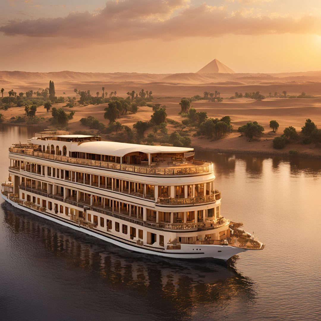 Luxury Nile cruise sailing between Luxor and Aswan on a clear day