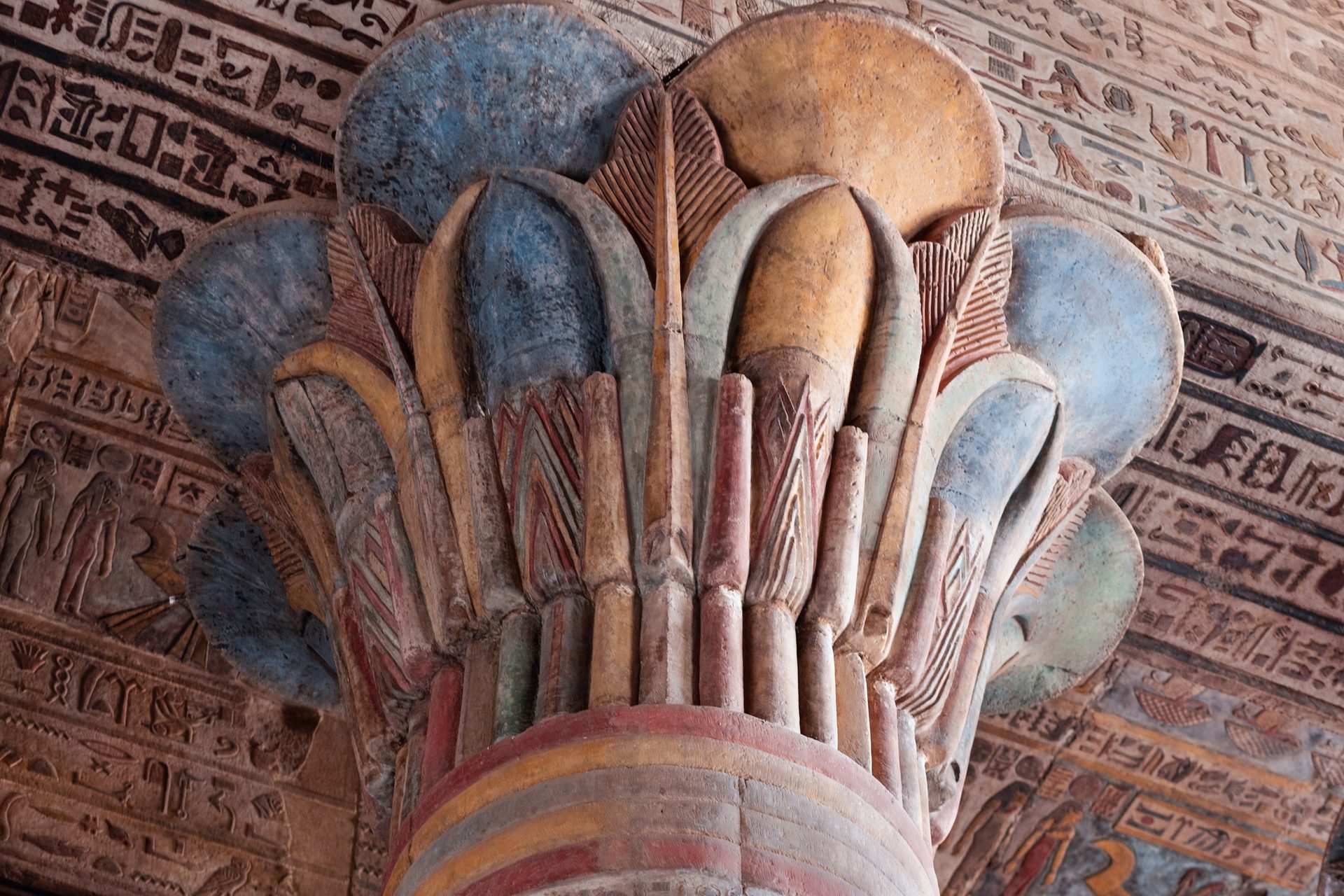 The Great Hypostyle Hall of Karnak Temple in Luxor Massive sandstone columns of the Great Hypostyle Hall at Karnak Temple in Luxor visited on a private Egypt tour